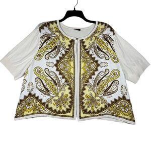Talbots Silk Front Cardigan Women's Size 3X Yellow Brown Paisley Print Boho‎